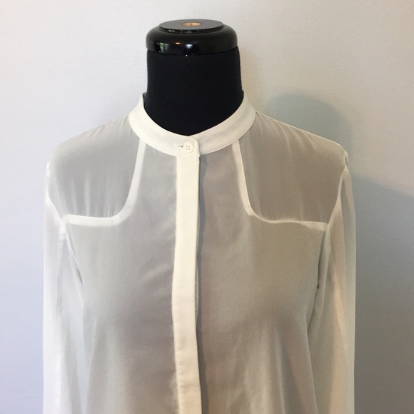 French Connection Sheer White Button Up, XS/S - Picture 5 of 8